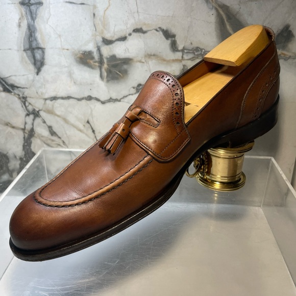 Louis Vuitton dress shoes loafers men brown leather tassel sz 8M made in italy - Picture 6 of 16